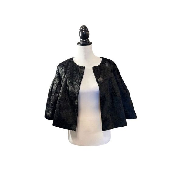 Beth Bowley Vintage Women's Black Velvet Overcoat Faux Fur Collar Size 4 - Picture 3 of 11